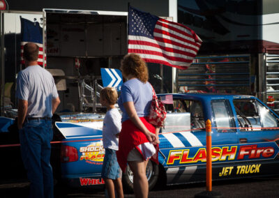 guest in front of flash fire jet truck